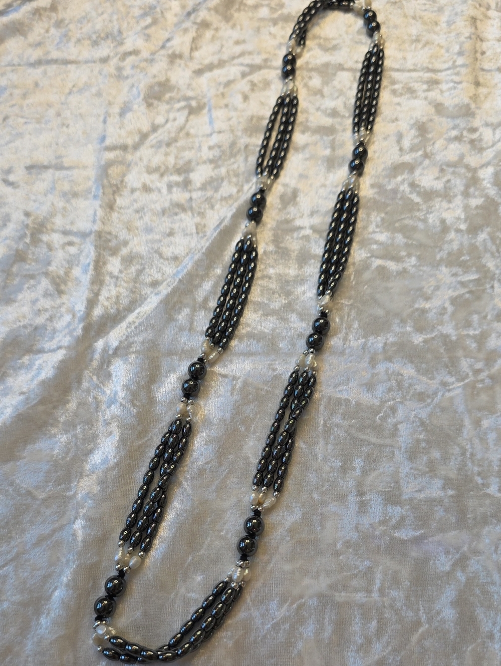 Vintage Hematite & Freshwater Pearl Layered Grannycore Necklace